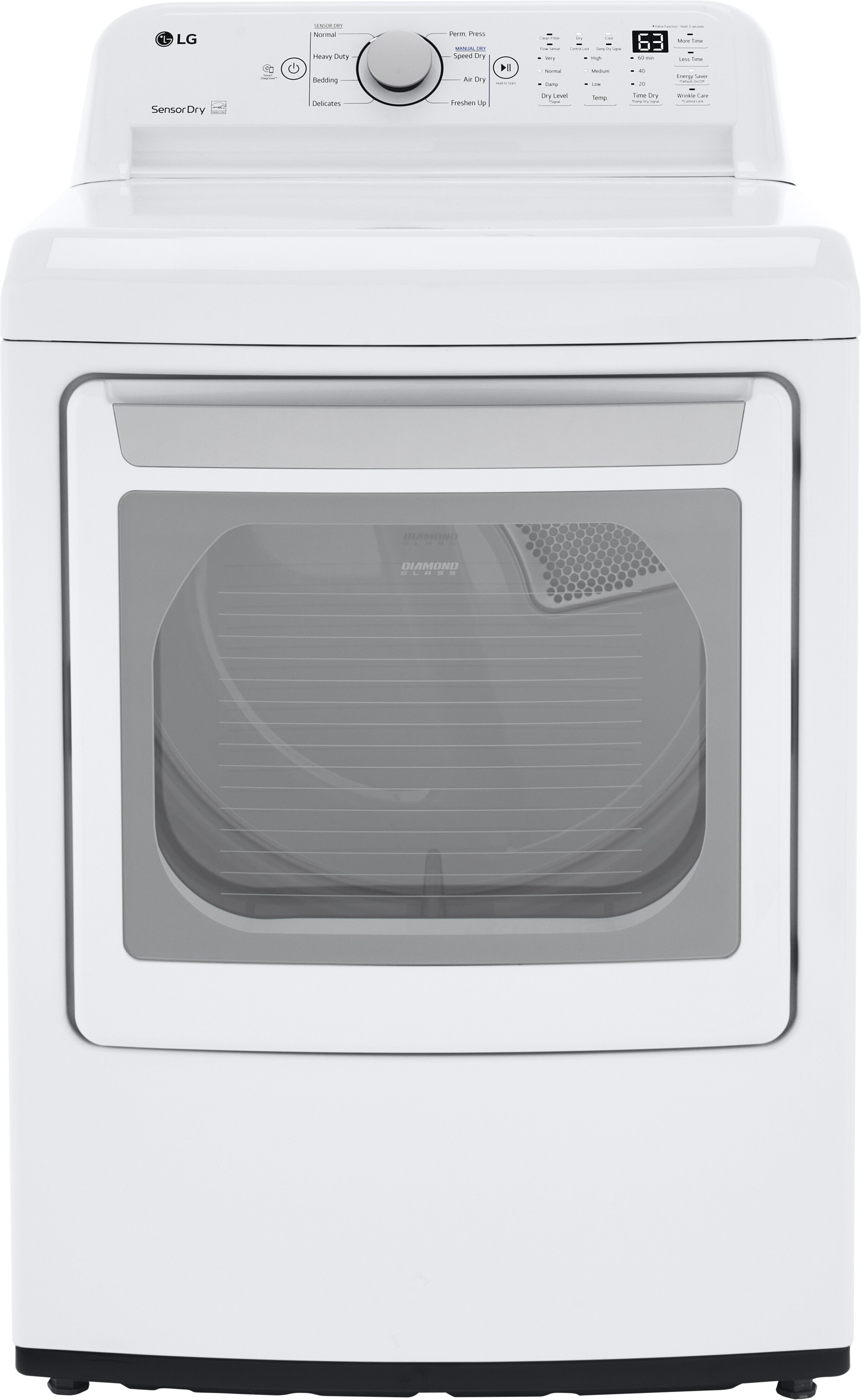 LG - 7.3 cu. ft. Large Capacity Vented Electric Dryer with Sensor Dry and Transparent Glass Door in White - DLE7150W