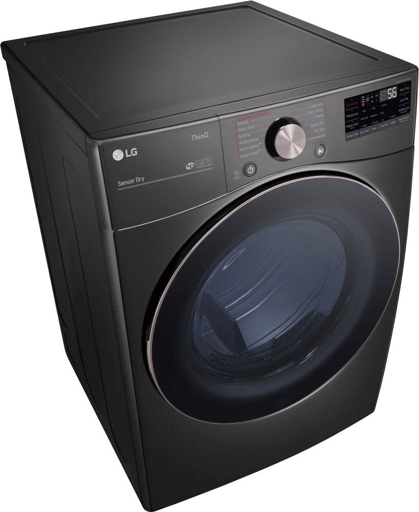 LG - 7.4 cu. ft. Large Capacity Vented Smart Stackable Electric Dryer with Sensor Dry and TurboSteam in Black Steel - DLEX4000B