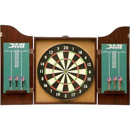 DMI Sports Darting DMI SPORTS - Recreational Dartboard Rosewood Finish Cabinet Set with Official 18" x 1.5" Bristle Dartboard, Replaceable Chalk Scoreboards, and Two Sets of Steel Tip Darts - CABSET2010