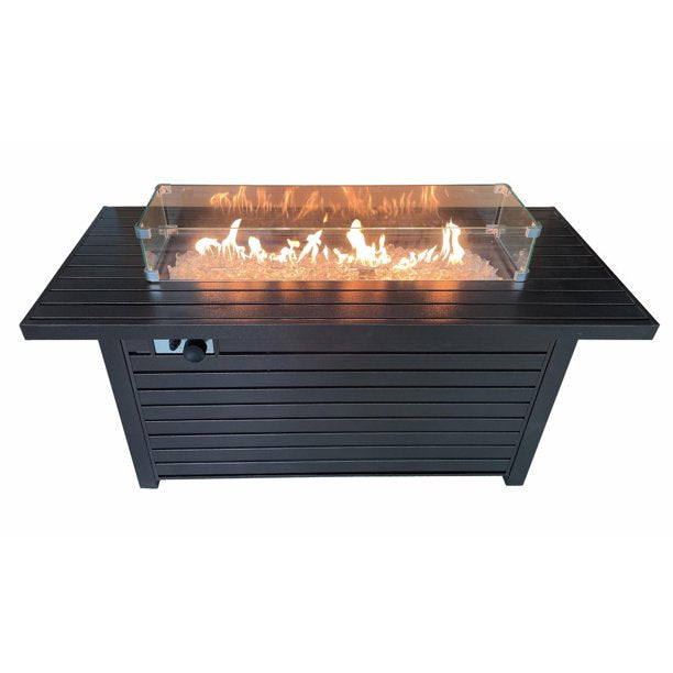 54 in. x 25 in. x 22 in. Rectangle Aluminum Propane Gas Fire Pit in Hammered Bronze with Wind Screen | AFP-RT-BRZ
