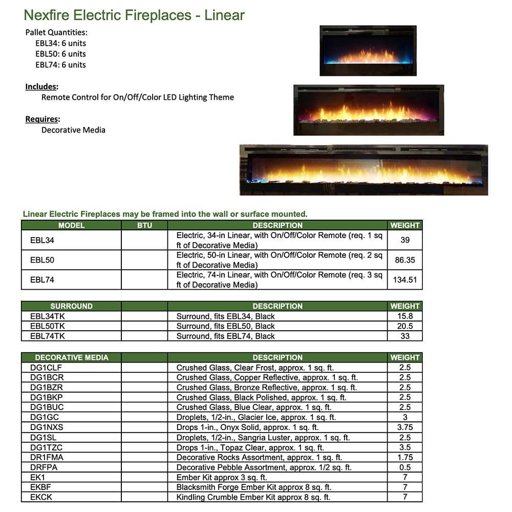 Empire White Mountain Hearth EBL50 Nexfire 50-Inch Linear Electric Fireplace with LED Lights, Remote and Crushed Glass