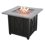 Endless Summer Fire Pit 30 in. W Square Wood Look Resin Mantel LP Gas Fire Pit with Integrated Electronic Ignition, Lava Rock and Included Cover