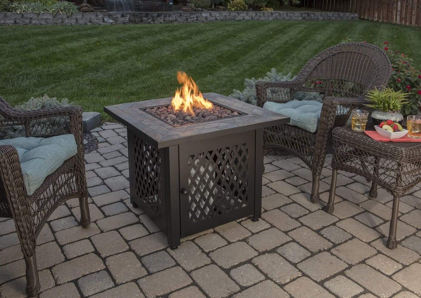 Endless Summer Fire Pit LP Gas Outdoor Fire Pit with 30-in Slate Tile Mantel