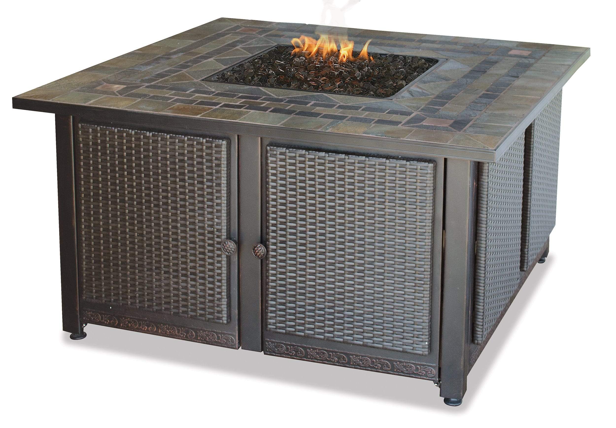 Endless Summer Fire Pit LP Gas Outdoor Fire Pit with 42-in. Slate Tile Mantel with Copper Accents