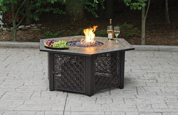 Endless Summer Fire Pit LP Gas Outdoor Fire Pit with 55-in. Hexagon Slate Tile Mantel