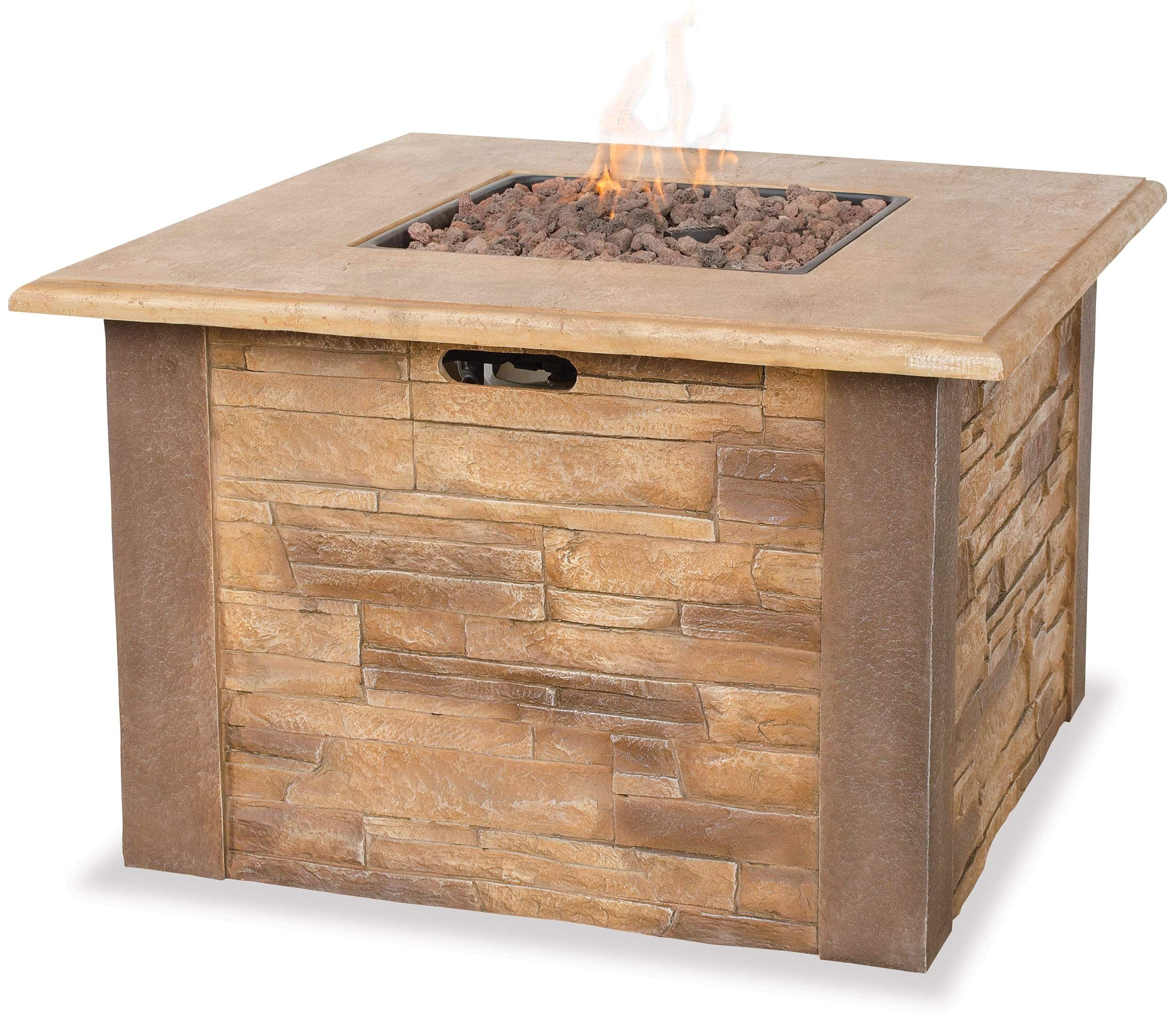 Endless Summer Fire Pit LP Gas Outdoor Fire Pit with Faux Stone 36-in Mantel