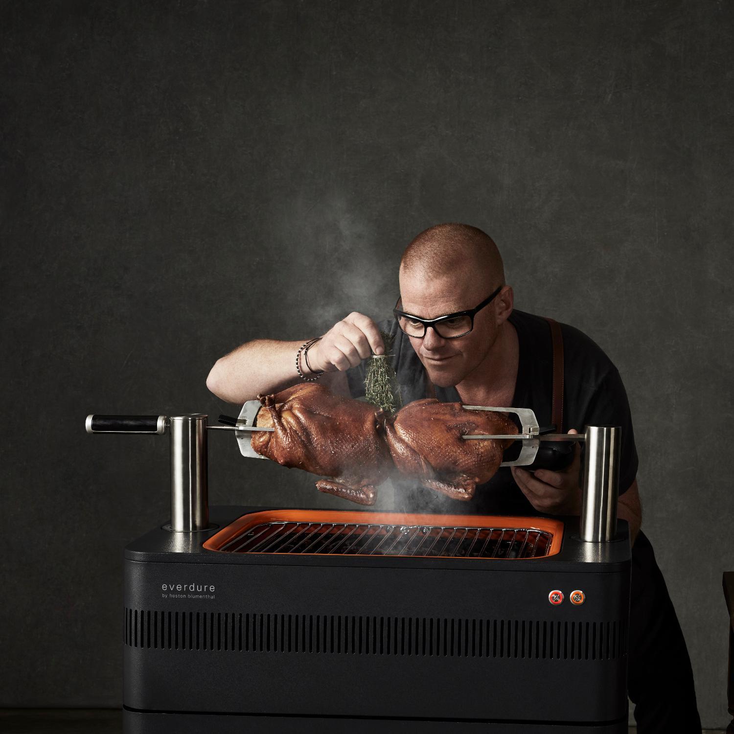 Everdure Charcoal Grill Everdure By Heston Blumenthal FUSION 29-Inch Charcoal Grill With Rotisserie & Electronic Ignition