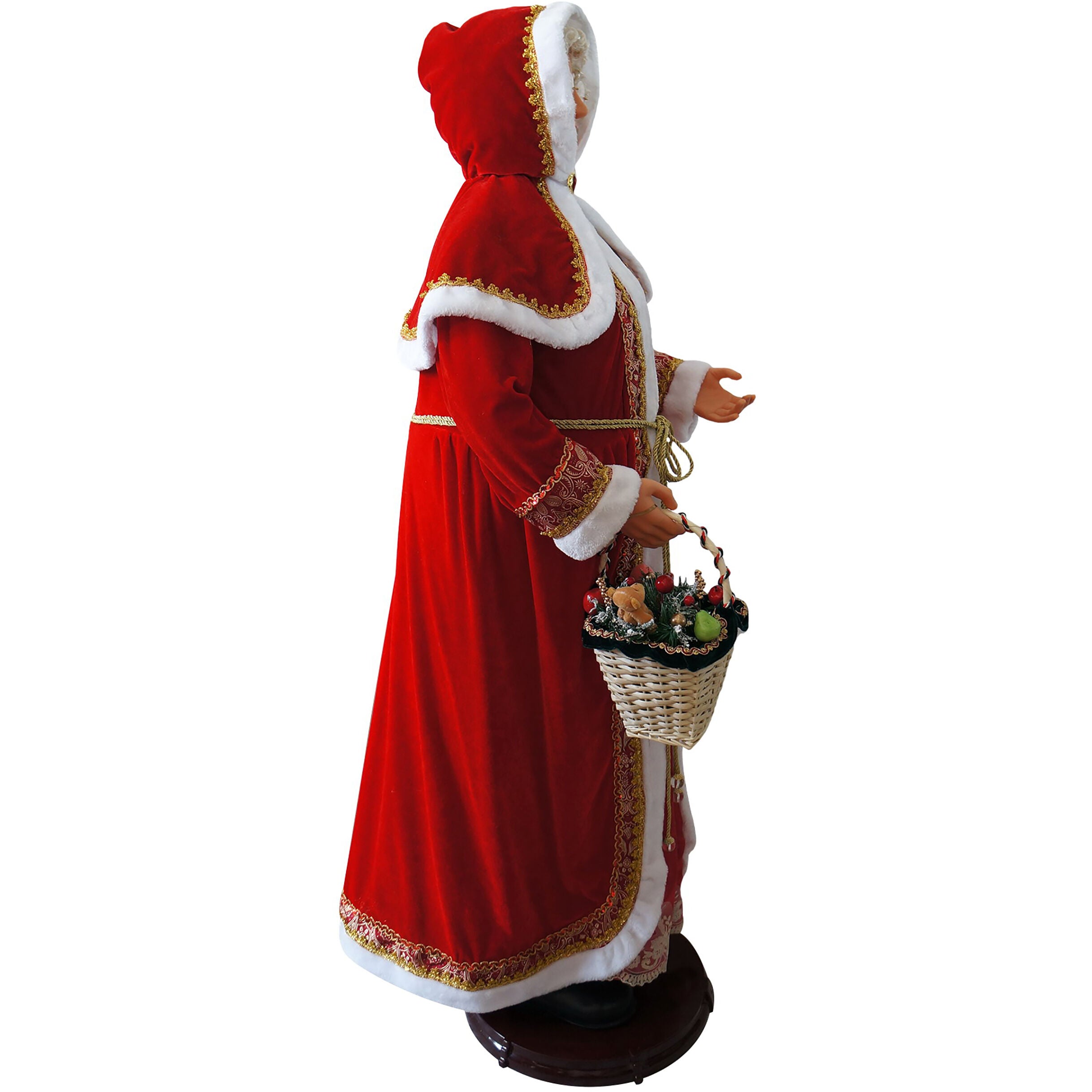 Fraser Hill Farm -  58-In. Dancing Mrs. Claus with Hooded Cloak and Basket, Life-Size Motion-Activated Christmas Animatronic