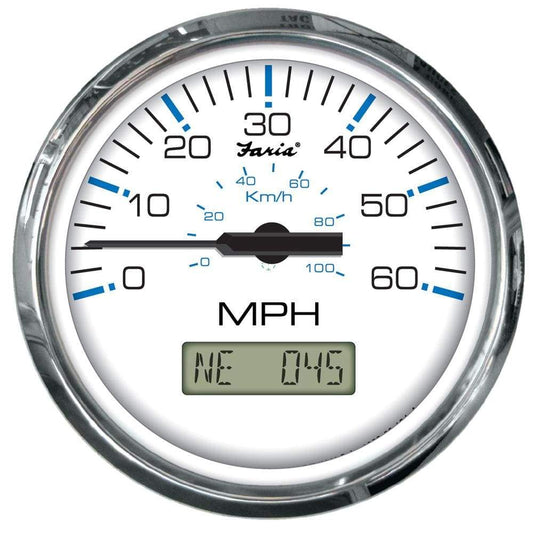 Faria Beede Instruments Gauges Faria Chesapeake White SS 4" Speedometer w/LCD Heading Display- 60MPH (GPS) [33826]