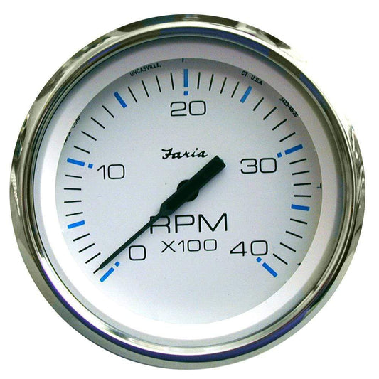 Faria Beede Instruments Gauges Faria Chesapeake White SS 4" Tachometer - 4000 RPM (Diesel)(Mechanical Takeoff  Var Ratio Alt) [33842]