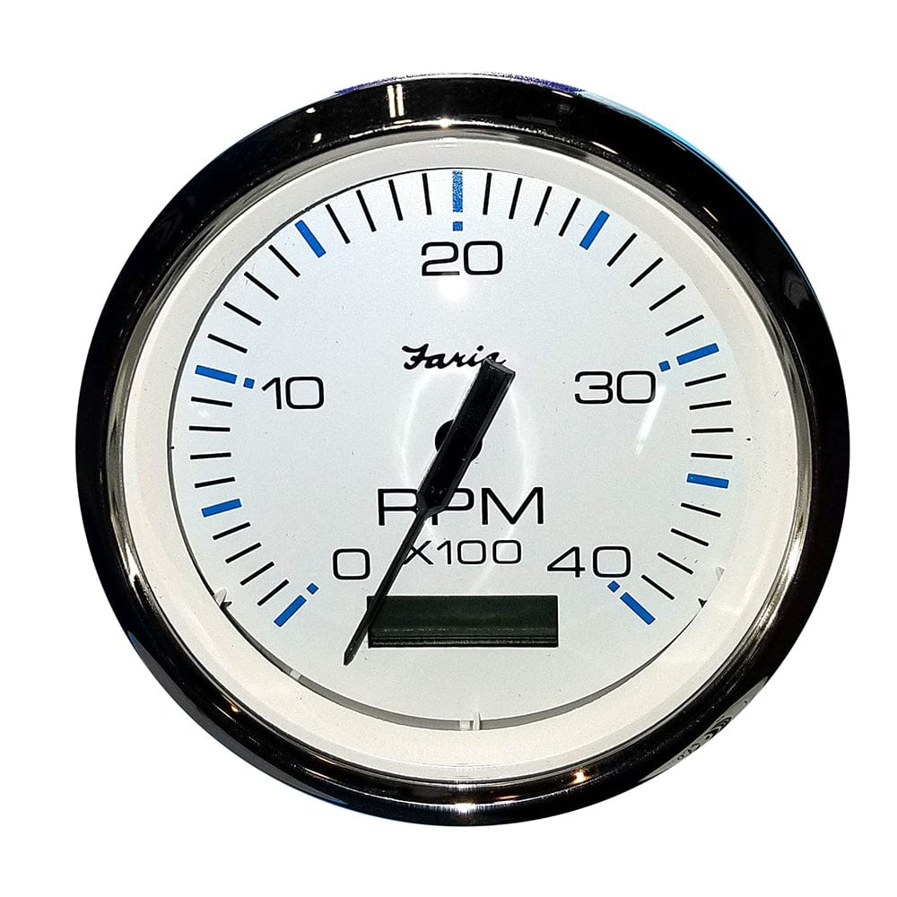 Faria Beede Instruments Gauges Faria Chesapeake White SS 4" Tachometer w/Hourmeter (4000 RPM) (Diesel) (Mech. Takeoff  Var. Ratio Alt) [33834]