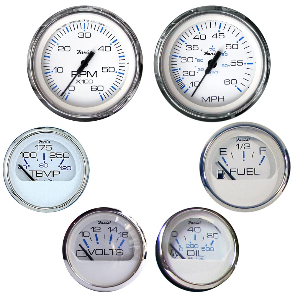 Faria Beede Instruments Gauges Faria Chesapeake White SS Boxed Set - Inboard Motors [KTF001]