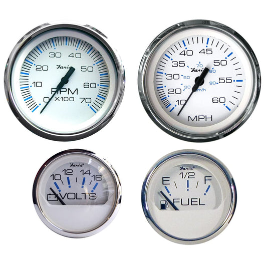 Faria Beede Instruments Gauges Faria Chesapeake White SS Boxed Set - Outboard Motors [KTF002]