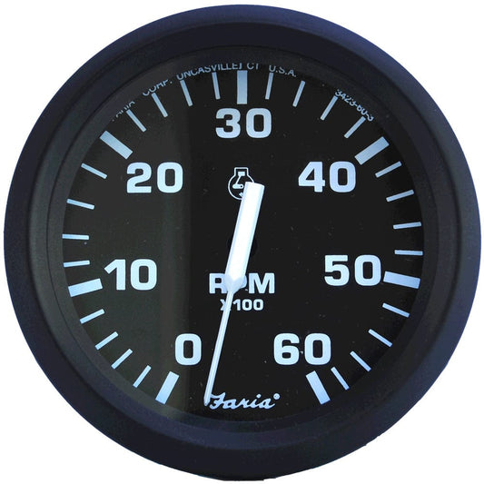 Faria Beede Instruments Gauges Faria Euro Black 4" Tachometer - 6,000 RPM (Gas - Inboard & I/O) [32804]