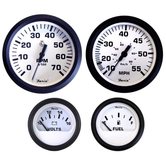 Faria Beede Instruments Gauges Faria Euro White Boxed Set - Outboard Motors [KT9795]
