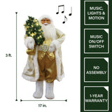 Fraser Hill Farm -  3-Ft. Music and Motion Santa with Prelit Christmas Tree, Christmas Animatronic