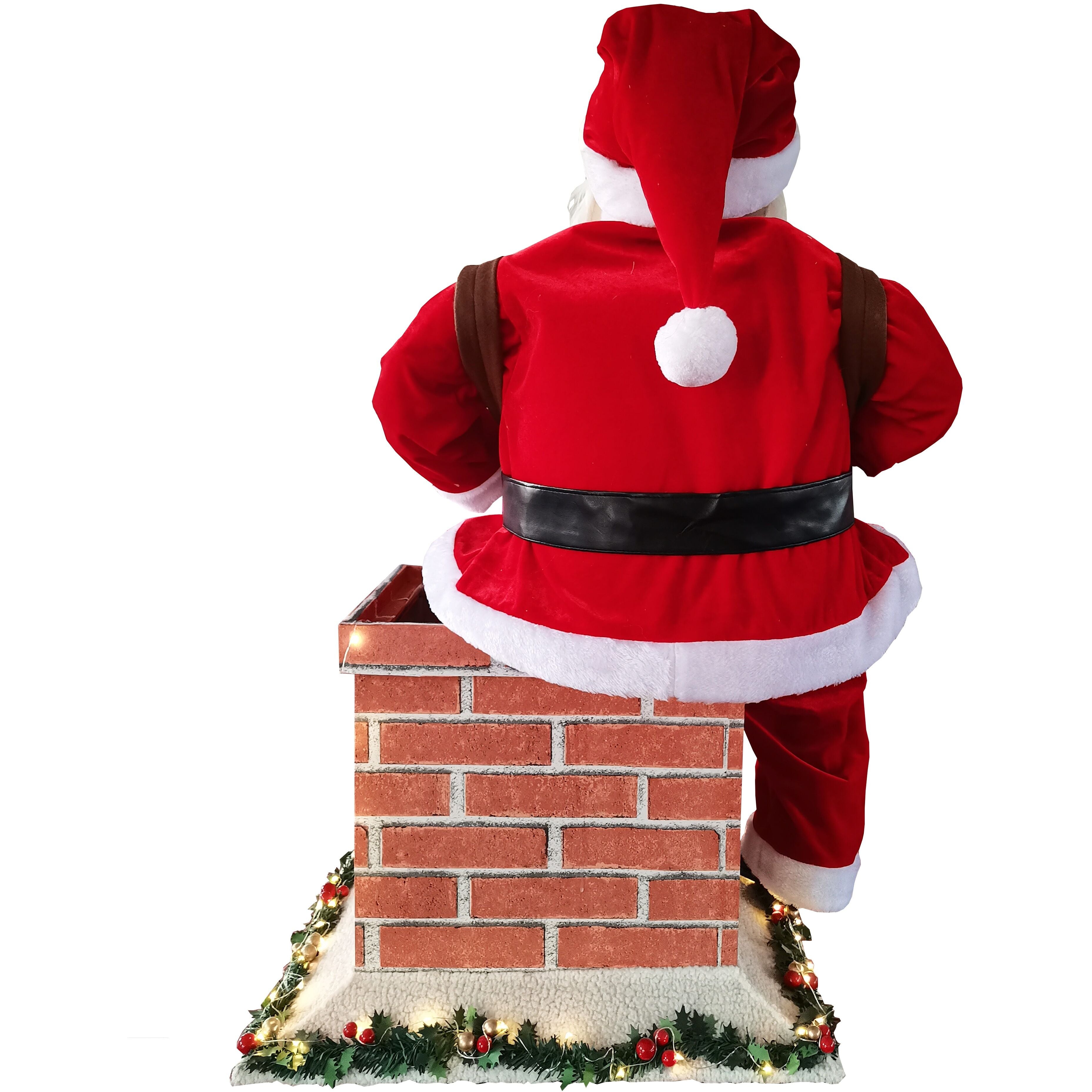 Fraser Hill Farm - 48-In. Life-Size Santa in Chimney with Toy Sack and Lights, Motion-Activated Christmas Animatronic