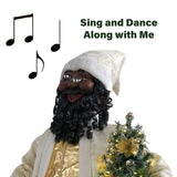 Fraser Hill Farm -  58-In. African American Dancing Santa in Gold Coat w/ Prelit Christmas Tree, Life-Size Motion-Activated Christmas Animatronic
