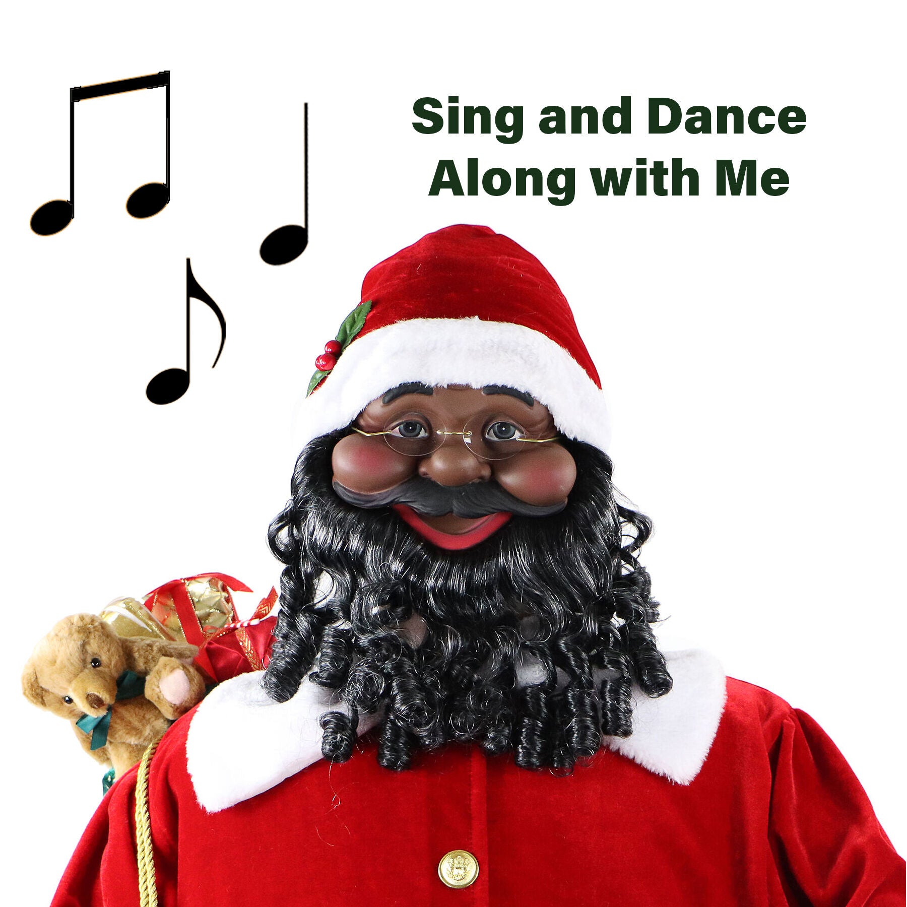Fraser Hill Farm -  58-In. African American Dancing Santa with Naughty & Nice List, Life-Size Motion-Activated Christmas Animatronic