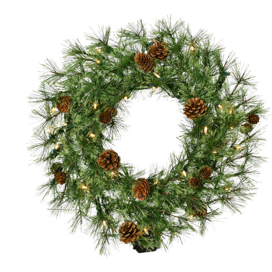 Fraser Hill Farm -  24-in Wreath with Pinecones and Warm White LED Lights