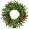 Fraser Hill Farm -  24-in Wreath with Pinecones, Red Berries, and Warm White LED Lights