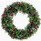 Fraser Hill Farm -  20-In. Frosted Faux Boxwood Wreath with Red Berries