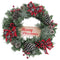 Fraser Hill Farm -  24-in. Christmas Frosted Wreath with Pinecones, Berries and Plaid Bows
