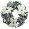 Fraser Hill Farm -  24-in. Christmas Frost Covered Wreath with White Poinsettia Blooms, Ornaments and Pinecones