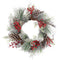 Fraser Hill Farm -  24-In. Frosted Pine Wreath with Red Berries and Pinecones