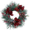 Fraser Hill Farm -  24-In. Frosted Wreath with Red Berries, Plaid Bows, and Rustic Sleigh Bells