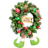 Fraser Hill Farm - 24-Inch Elf Boots Pine Wreath with Berries, Balls, and Merry Christmas Sign