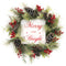 Fraser Hill Farm - 26-Inch Frosted Wreath with Pinecones, Red Berries, and Merry Christmas Sign