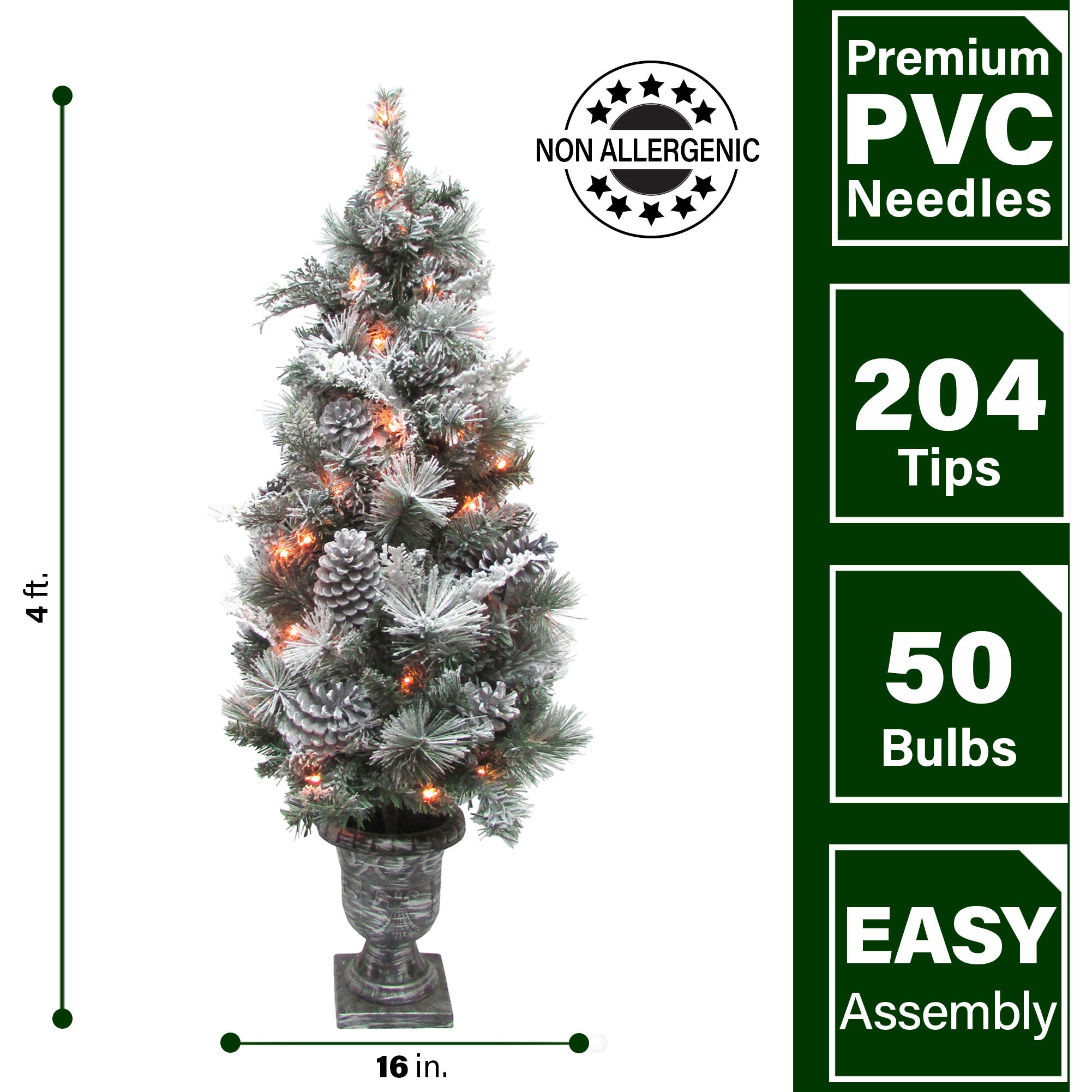 Fraser Hill Farm -  4-Ft. Prelit Christmas Snow Flocked Porch Tree with Oversized Pinecones