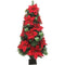 Fraser Hill Farm -  4-Ft. Christmas Porch Tree with Velvet Poinsettia Blooms and Leaf Accents