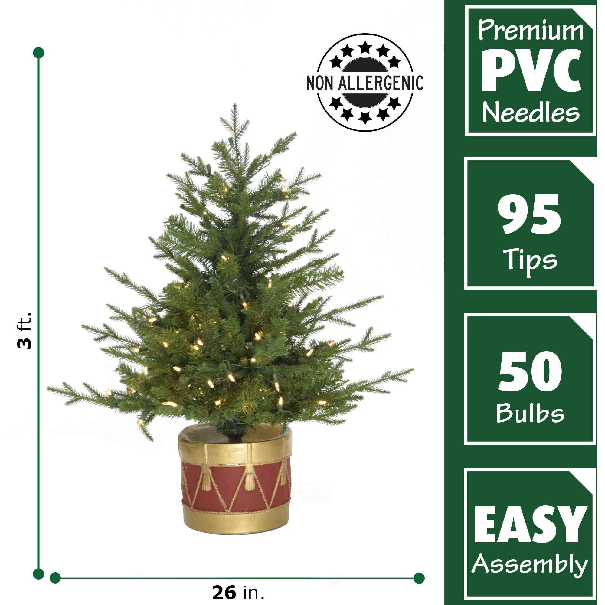 Fraser Hill Farm -  3.0-Ft Adirondack Pre Lit Potted Christmas Tree Decor with Warm White LED Lights