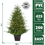 Fraser Hill Farm -  4.0-Ft Adirondack Pre Lit Potted Christmas Tree Decor with Warm White LED Lights