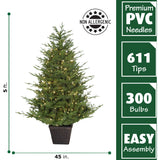 Fraser Hill Farm -  5.0-Ft Adirondack Pre Lit Potted Christmas Tree Decor with Warm White LED Lights