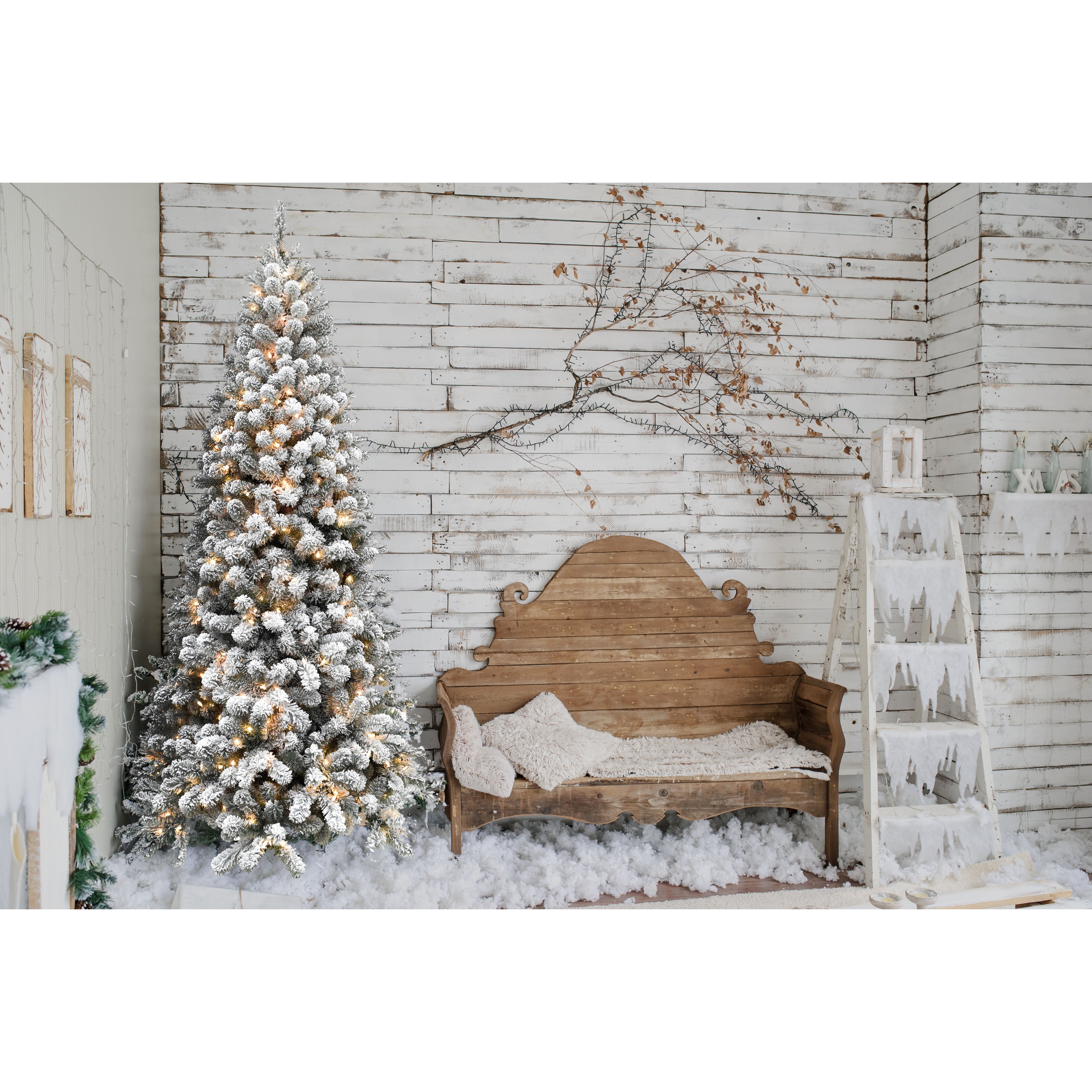 Fraser Hill Farm -  6.5-Ft. Flocked Alaskan Pine Christmas Tree with Warm White LED String Lighting