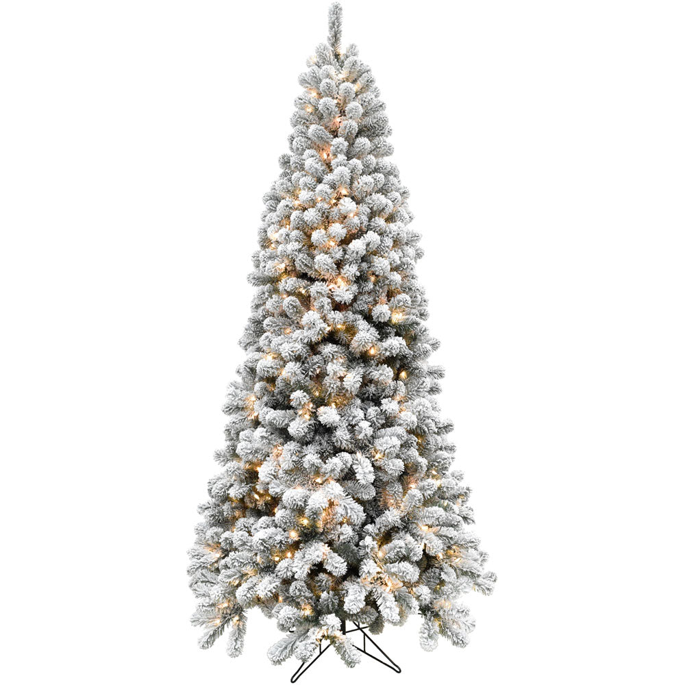 Fraser Hill Farm -  6.5-Ft. Flocked Alaskan Pine Christmas Tree with Warm White LED String Lighting