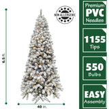 Fraser Hill Farm -  6.5-Ft. Flocked Alaskan Pine Christmas Tree with Warm White LED String Lighting