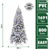 Fraser Hill Farm -  7.5-Ft. Flocked Alaskan Pine Christmas Tree with Multi-Color LED String Lighting