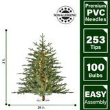 Fraser Hill Farm -  3-Ft. Green Alpine Porch Accent Tree with Warm White LED Lights, Set of 2