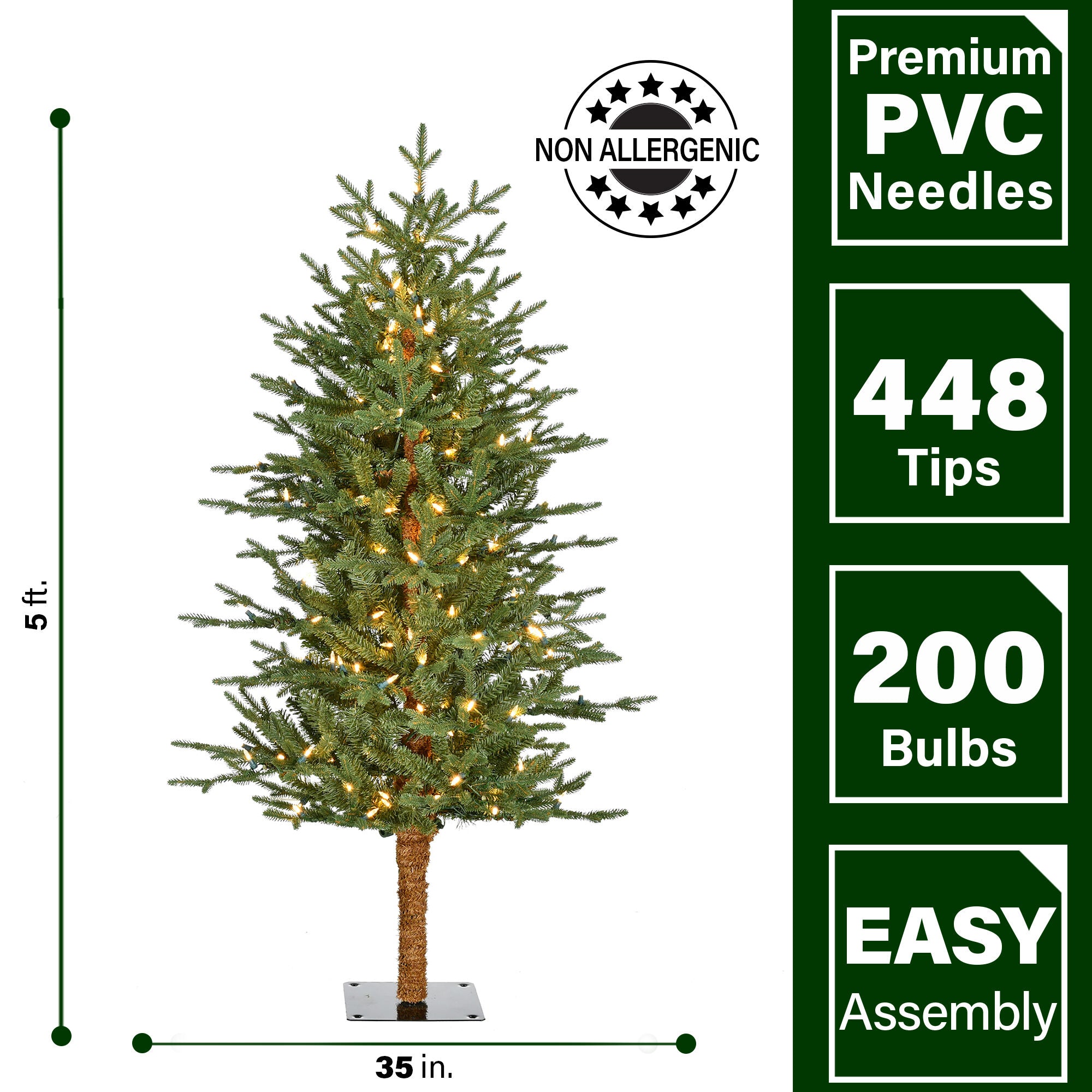 Fraser Hill Farm -  5-Ft. Green Alpine Porch Accent Tree with Warm White LED Lights