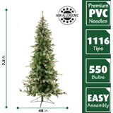 Fraser Hill Farm -  7.5 Ft. Buffalo Fir Slim Artificial Christmas Tree with Multi-Color LED String Lighting