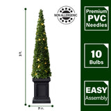 Fraser Hill Farm -  40-inch Boxwood Topiary Cone with Square Pot and Warm White LED Lights