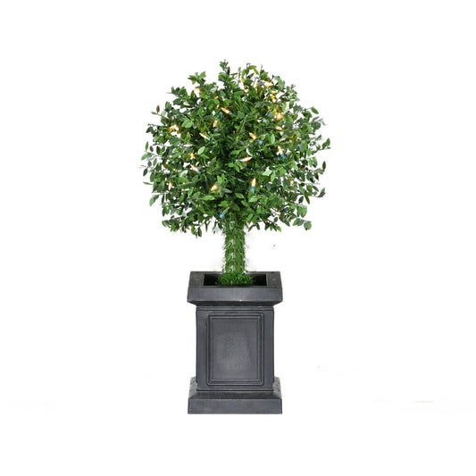 Fraser Hill Farm -  2-Ft. Boxwood Ball Topiary with Black Pot and Warm White LED Lights
