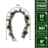 Fraser Hill Farm -  Frosted 24-in. Wreath and 9-ft. Garland Set with Red Berries, Plaid Bows and Rustic Sleigh Bells