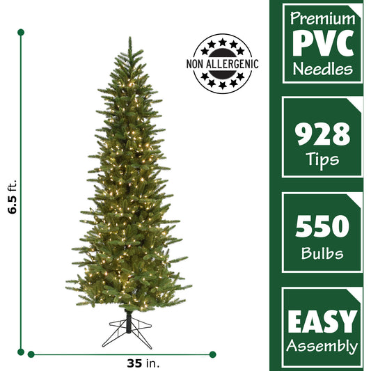 Fraser Hill Farm -  6.5 Ft. Carmel Pine Slim Artificial Christmas Tree with Warm White LED String Lighting