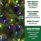 Fraser Hill Farm -  6.5 Ft. Carmel Pine Slim Artificial Christmas Tree with Multi-Color LED String Lighting