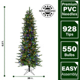 Fraser Hill Farm -  6.5 Ft. Carmel Pine Slim Artificial Christmas Tree with Multi-Color LED String Lighting